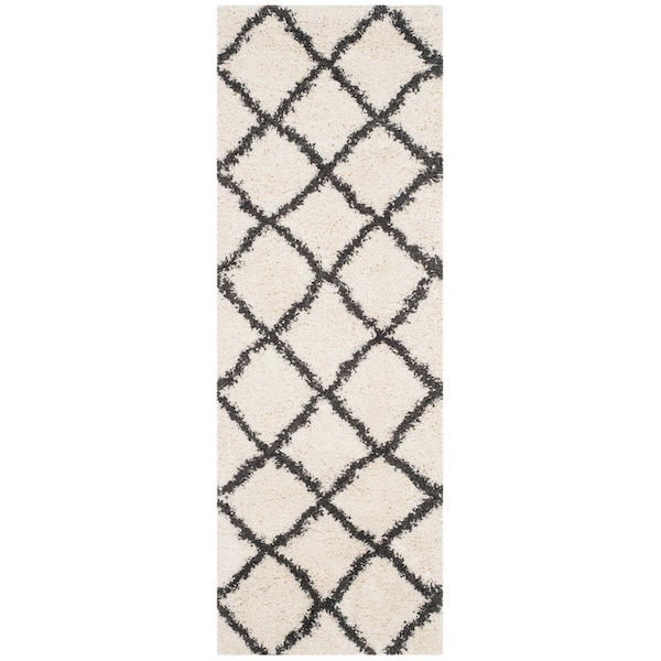 Safavieh Belize Shag Power Loomed Runner Rug, Ivory and Charcoal - 2 ft.-3 in. x 5 ft. - SGB489B-25