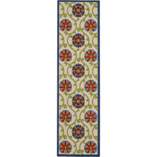 Homeroots 2 x 6 ft. Blue Vines Indoor & Outdoor Runner Rug - 384967