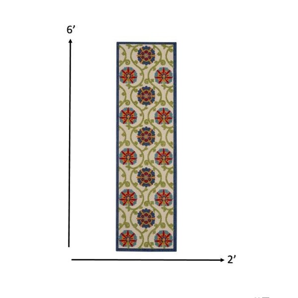 Homeroots 2 x 6 ft. Blue Vines Indoor & Outdoor Runner Rug - 384967