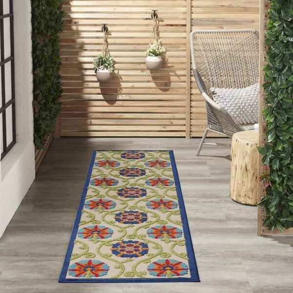 Homeroots 2 x 6 ft. Blue Vines Indoor & Outdoor Runner Rug - 384967