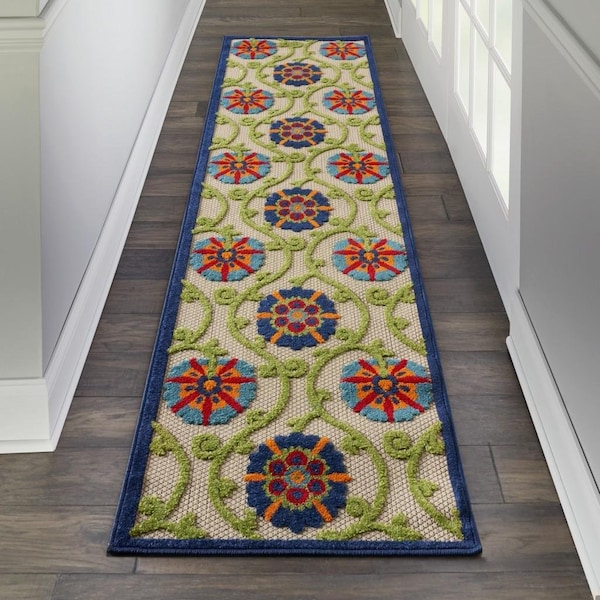 Homeroots 2 x 6 ft. Blue Vines Indoor & Outdoor Runner Rug - 384967