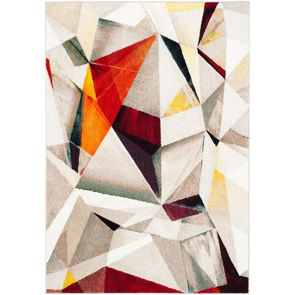 Flowers First 8 x 10 ft. Porcello Power Loomed Area Rug, Light Grey & Orange - Large Rectangle - FL1862549