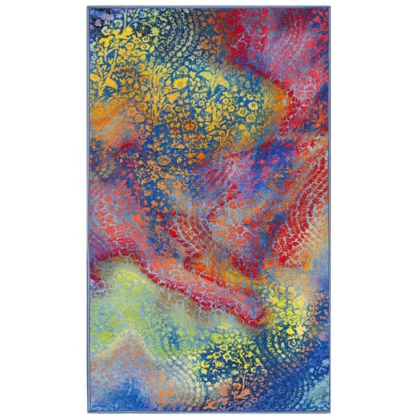 Safavieh 3 x 5 ft. Small Rectangle Paint Brush Power Loomed Rug, Blue and Coral - PTB119B-3