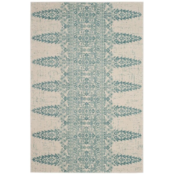Safavieh 4 x 6 ft. Evoke Power Loomed Medium Rectangle Area Rug, Ivory and Teal - EVK521F-4