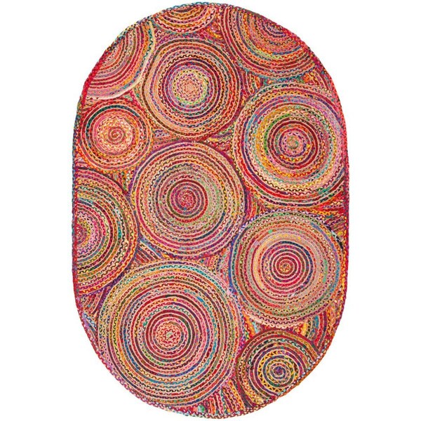 Safavieh 3 x 5 ft. Oval Cape Cod Hand Woven Oval Area Rug Red & Multi-Color - CAP203A-3OV