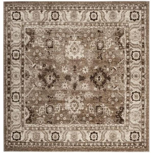 Flowers First 6 ft. 7 in. x 6 ft. 7 in. Square Vintage Hamadan Power Loomed Area Rug, Taupe - FL1889512
