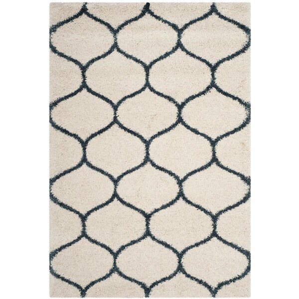 Flowers First 5 ft. 1 in. x 7 ft. 6 in. Hudson Shag Power Loomed Rug, Ivory & Slate Blue - Medium Rectangle - FL1892379