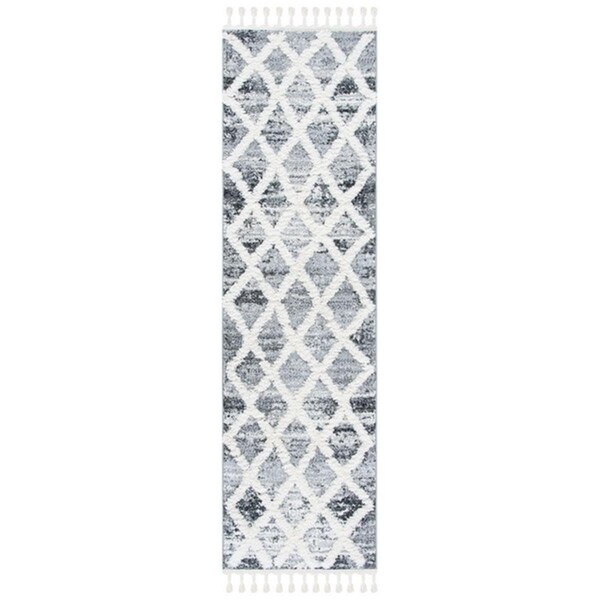 Flowers First 2 ft.-3 in. x 4 ft. Moroccan Tassel Shag Power Loomed Runner Area Rug, Grey & Ivory - FL1857941