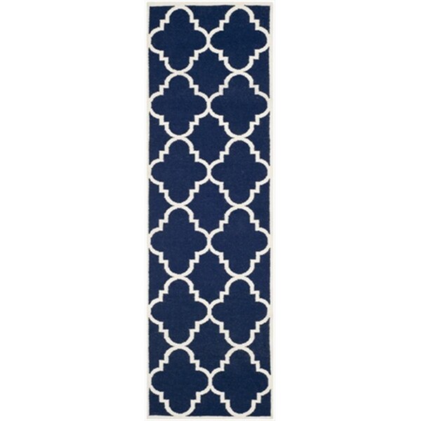 Safavieh 2 ft. - 6 in. x 6 ft. Runner- Contemporary Dhurries Navy And Ivory Flatweave Rug - DHU633D-26