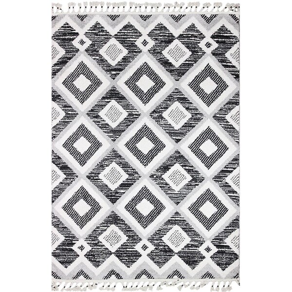 Bashian 3 ft. 6 in. x 5 ft. 6 in. Navajo Collection Polyester & Polypropylene Pwr Loom Area Rug Blk/Ivry - N114-BKIV-4X6-NAV105