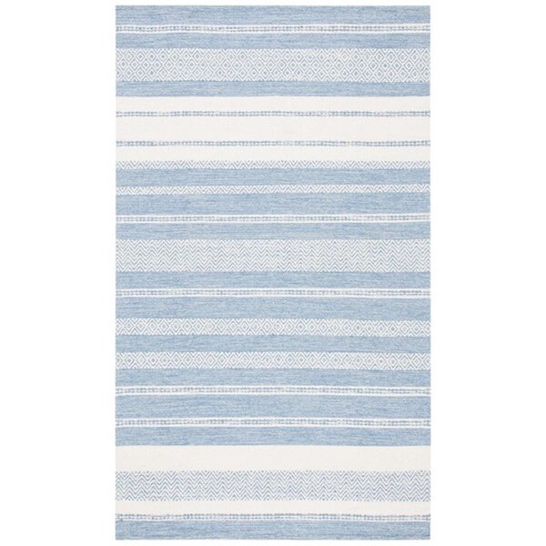 Safavieh 5 x 8 ft. Striped Kilim Contemporary Rectangle Hand Woven Rug - Ivory & Blue - STK503A-5