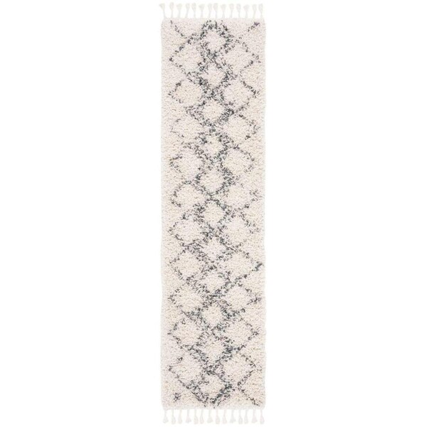 Safavieh 2 ft. 6 in. x 6 ft. Pro Luxe Shag 400 Thick Tassel Runner Rug, Cream & Blue - PLX432A-26