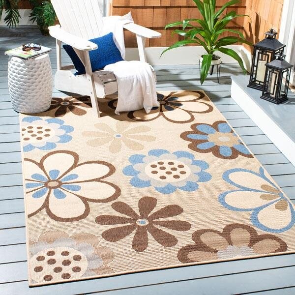 Safavieh 2 Ft. X 3 Ft. -7 In. Accent Indoor-Outdoor Courtyard- Natural Brown And Blue- Machine Made Rug - CY4035B-2