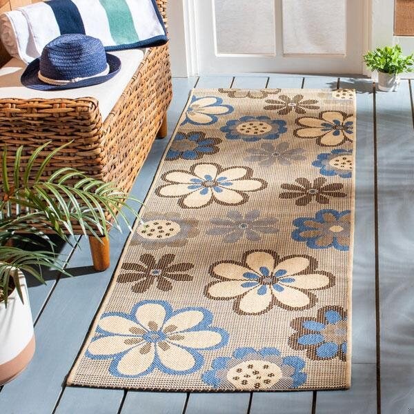 Safavieh 2 Ft. X 3 Ft. -7 In. Accent Indoor-Outdoor Courtyard- Natural Brown And Blue- Machine Made Rug - CY4035B-2