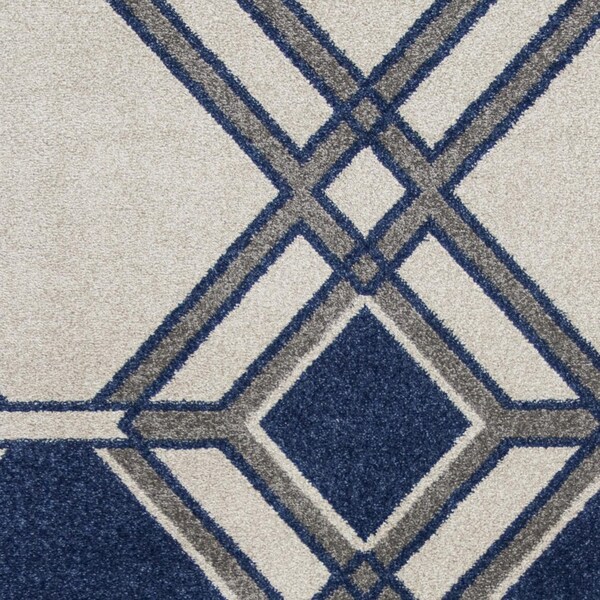Homeroots 23 x 45 in. UV-Treated Polypropylene Ivory & Denim Area Rug - 353153