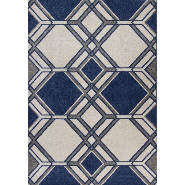 Homeroots 23 x 45 in. UV-Treated Polypropylene Ivory & Denim Area Rug - 353153
