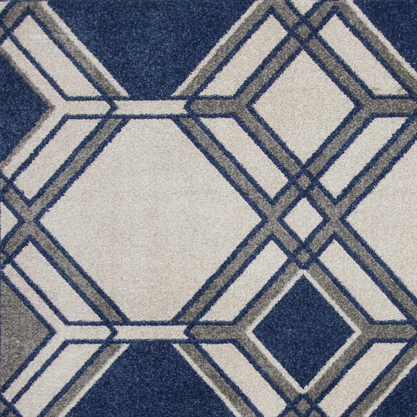 Homeroots 23 x 45 in. UV-Treated Polypropylene Ivory & Denim Area Rug - 353153