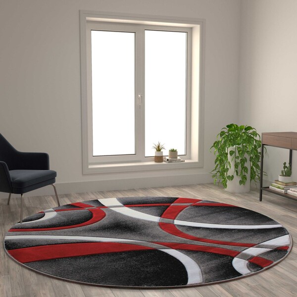 Flash Furniture Red 8' x 8' Modern Plush Abstract Area Rug - KP-RG951-88-RD-GG
