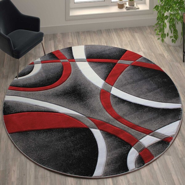 Flash Furniture Red 8' x 8' Modern Plush Abstract Area Rug - KP-RG951-88-RD-GG