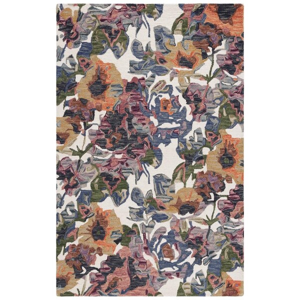 Safavieh 6 x 6 ft. Blossom Floral Hand Tufted Square Area Rug, Ivory & Blue - BLM464A-6SQ
