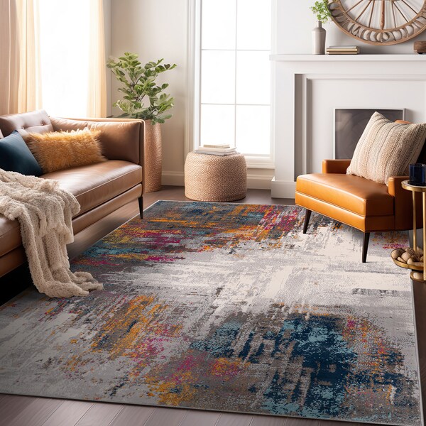 World Rug Gallery Bari Contemporary Abstract Art Area Rug 7' 10'' x 10' Multi - 4055MULTI8X10