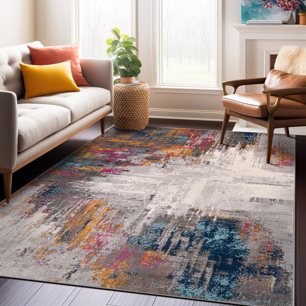 World Rug Gallery Bari Contemporary Abstract Art Area Rug 7' 10'' x 10' Multi - 4055MULTI8X10