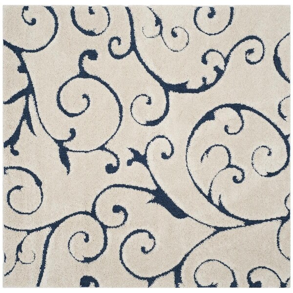 Safavieh 8 x 8 ft. Shag Power Loomed Square Area Rug; Cream & Blue - SG455-1165-8SQ