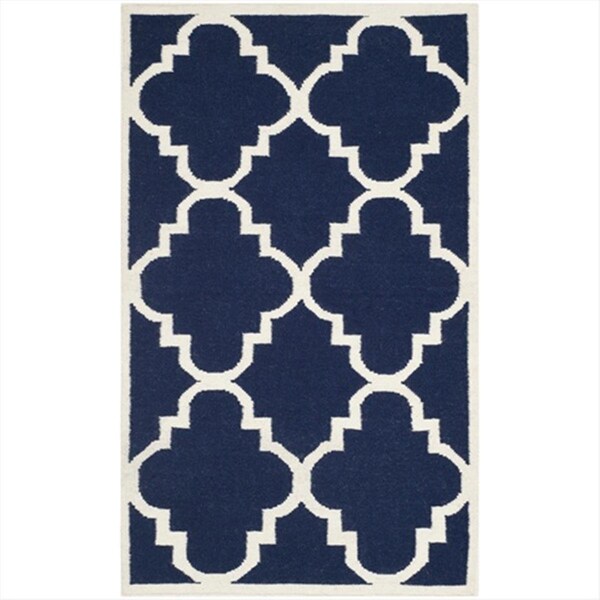 Safavieh 3 x 5 ft. Rectangle- Contemporary Dhurries Navy And Ivory Flatweave Rug - DHU633D-3