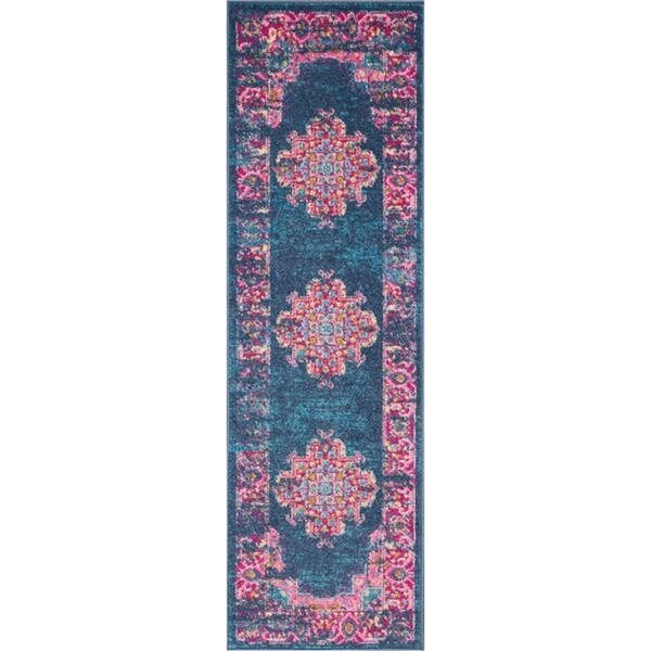Homeroots 2 x 6 ft. Blue & Pink Medallion Runner Rug - 385433