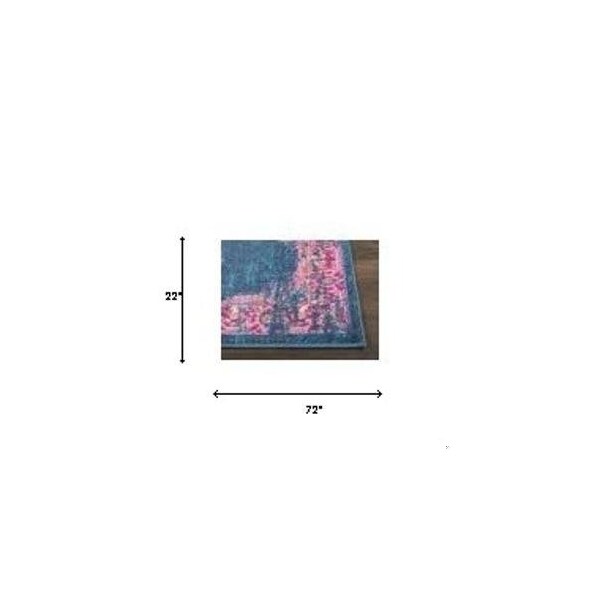 Homeroots 2 x 6 ft. Blue & Pink Medallion Runner Rug - 385433