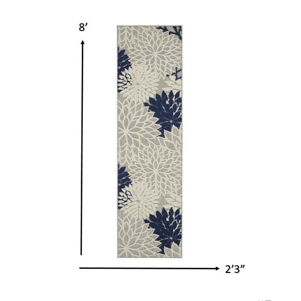 Homeroots 2 x 8 ft. Ivory & Navy Indoor & Outdoor Runner Rug - 384829
