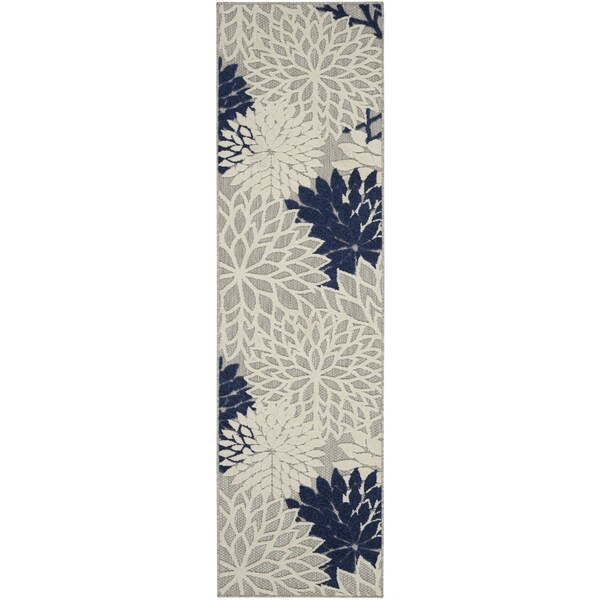 Homeroots 2 x 8 ft. Ivory & Navy Indoor & Outdoor Runner Rug - 384829