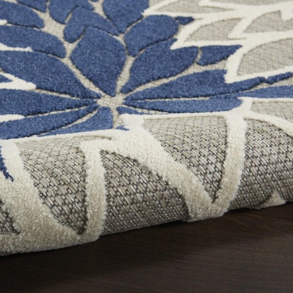 Homeroots 2 x 8 ft. Ivory & Navy Indoor & Outdoor Runner Rug - 384829