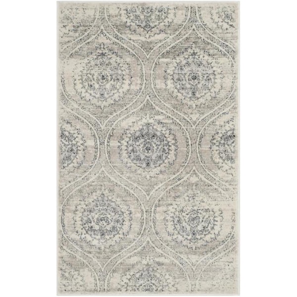 Flowers First 3 x 5 ft. Carnegie Power Loomed Area Rug, Light Grey & Cream - Small Rectangle - FL1889519
