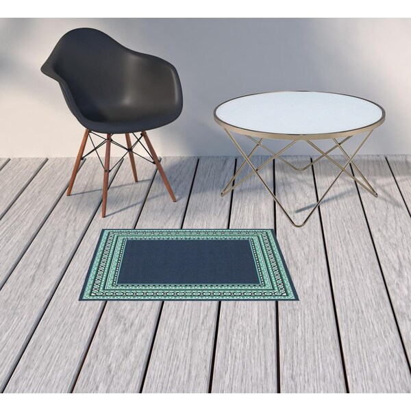 Homeroots 2 x 3 ft. Navy & Green Geometric Indoor & Outdoor Scatter Area Rug - 388925