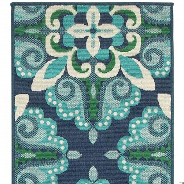 Homeroots 2 x 8 ft. Blue & Green Floral Indoor & Outdoor Runner Rug - 388666