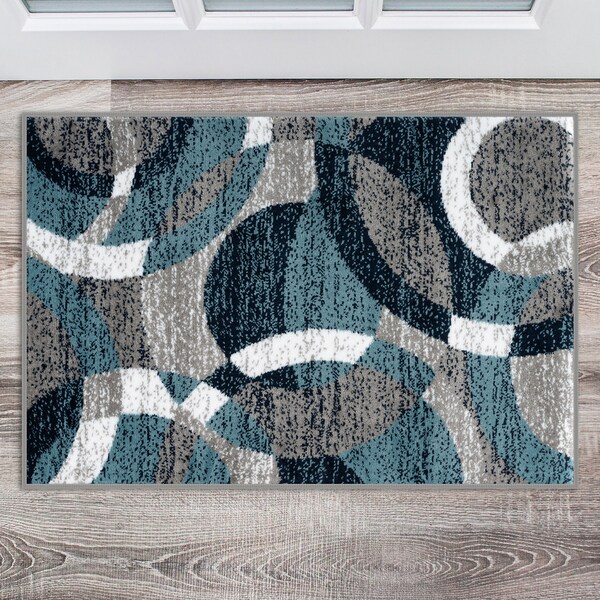 World Rug Gallery Contemporary Abstract Circles Soft Area Rug 2' x 3' Blue - 105BLUE2X3