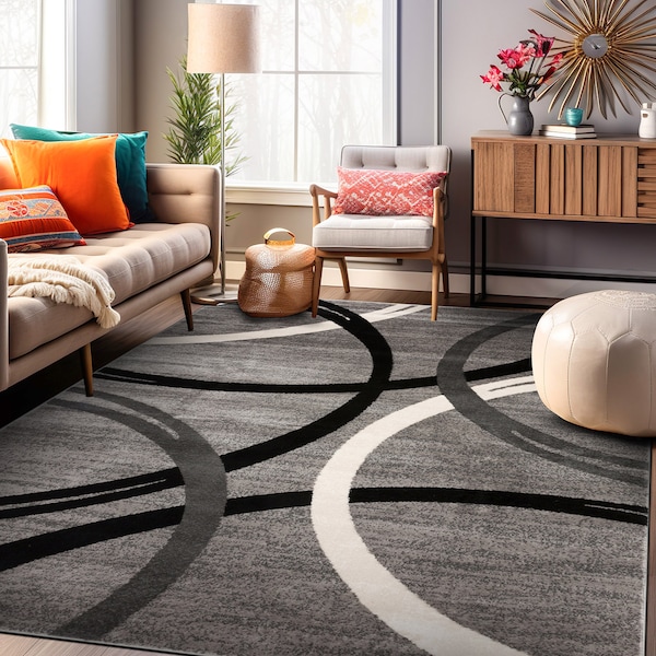 World Rug Gallery Modern Wavy Circles Design 5'3'' x 7'3'' Gray - 377GRAY5X7