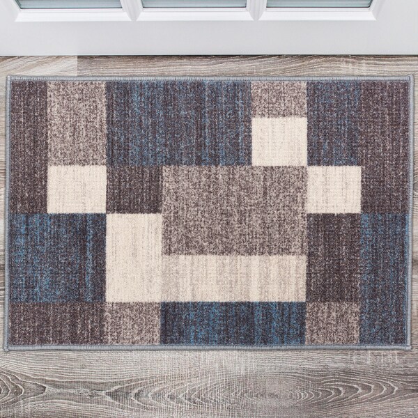 World Rug Gallery Contemporary Modern Geometric Boxes Design Non-Slip Area Rug 2' x 3' Blue - 506BLUE2X3