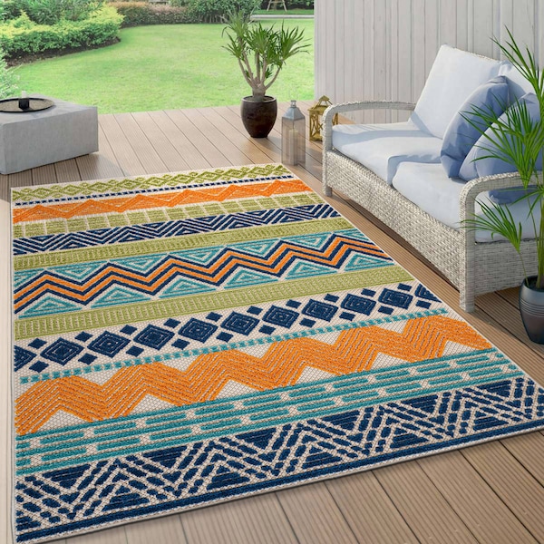 World Rug Gallery Modern Bohemian Indoor/Outdoor Area Rug 7'10''x10' Multi Area Rug - 5559MULTI8X10