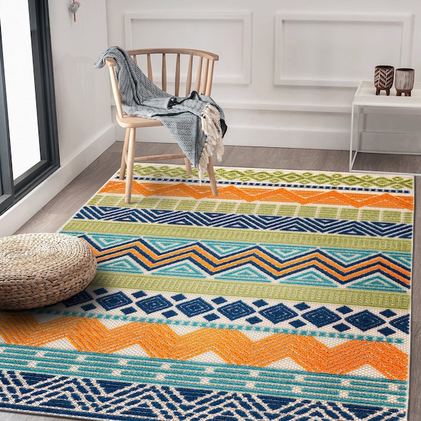 World Rug Gallery Modern Bohemian Indoor/Outdoor Area Rug 7'10''x10' Multi Area Rug - 5559MULTI8X10