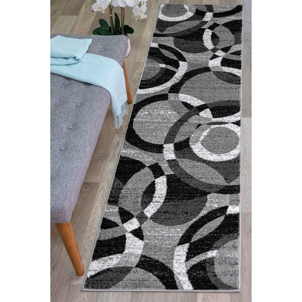 World Rug Gallery Contemporary Abstract Circles Soft Runner Rug 2' x 7'2'' Gray - 105GRAY2X7