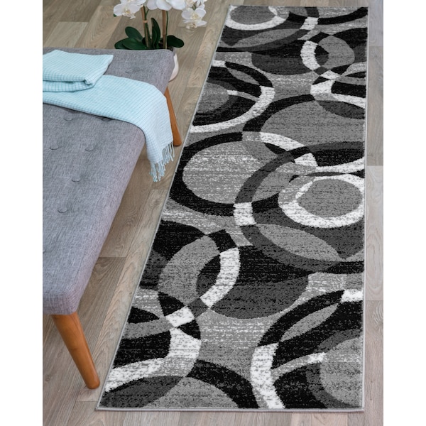 World Rug Gallery Contemporary Abstract Circles Soft Runner Rug 2' x 7'2'' Gray - 105GRAY2X7