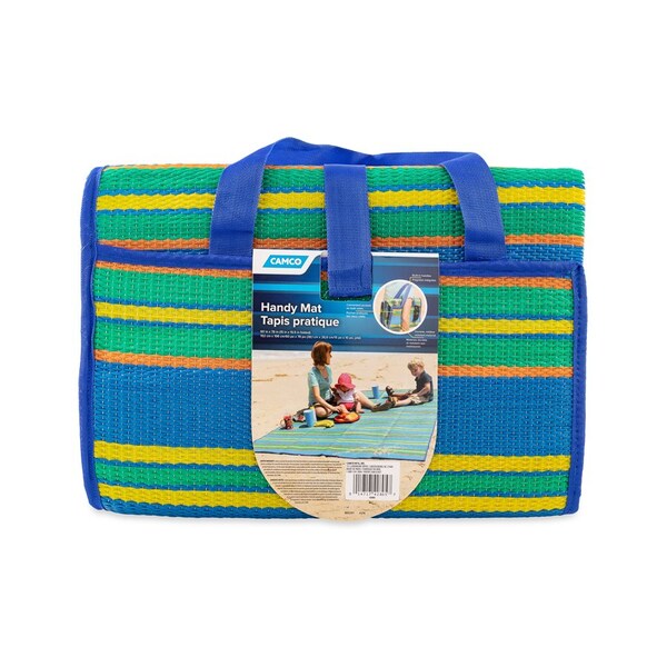 Camco HANDY MAT W/STRAP, BLUE/GREEN STRIPES, 60INX78IN, BILINGUAL - 42805