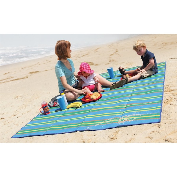 Camco HANDY MAT W/STRAP, BLUE/GREEN STRIPES, 60INX78IN, BILINGUAL - 42805