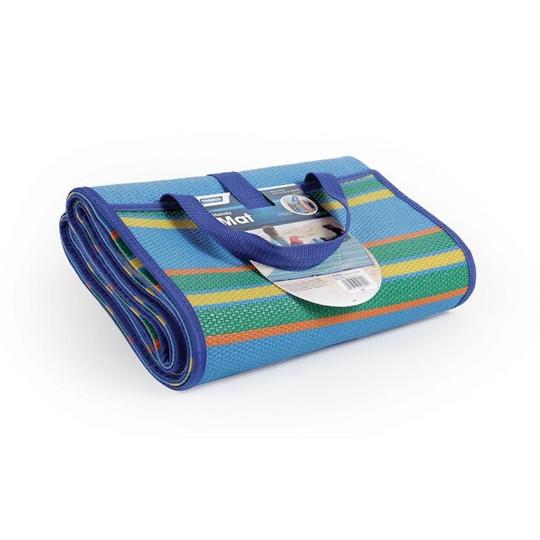 Camco HANDY MAT W/STRAP, BLUE/GREEN STRIPES, 60INX78IN, BILINGUAL - 42805