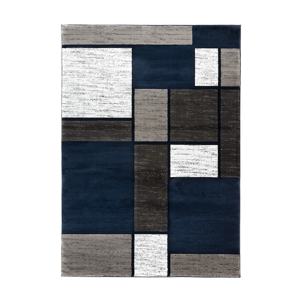 World Rug Gallery Contemporary Modern Boxes Design Soft Area Rug 7'10'' x 10'2'' Navy - 106NAVY8X10