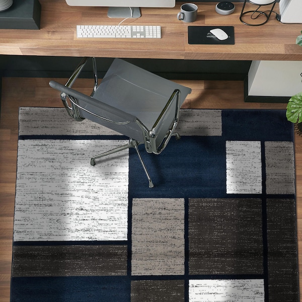 World Rug Gallery Contemporary Modern Boxes Design Soft Area Rug 7'10'' x 10'2'' Navy - 106NAVY8X10