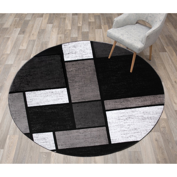 World Rug Gallery Contemporary Modern Boxes Design Soft Area Rug 6'6'' Round Gray - 106GRAY6RND