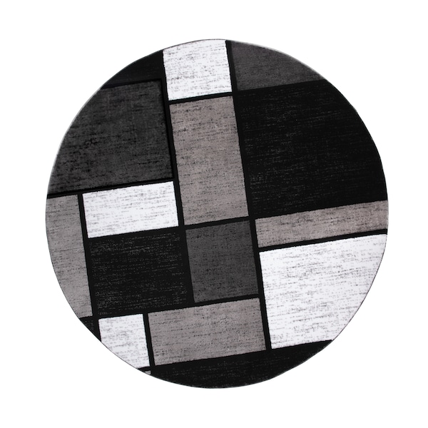 World Rug Gallery Contemporary Modern Boxes Design Soft Area Rug 6'6'' Round Gray - 106GRAY6RND